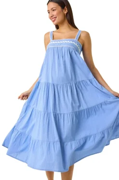 Roman Light Blue Ric Rac Trim Midi Dress