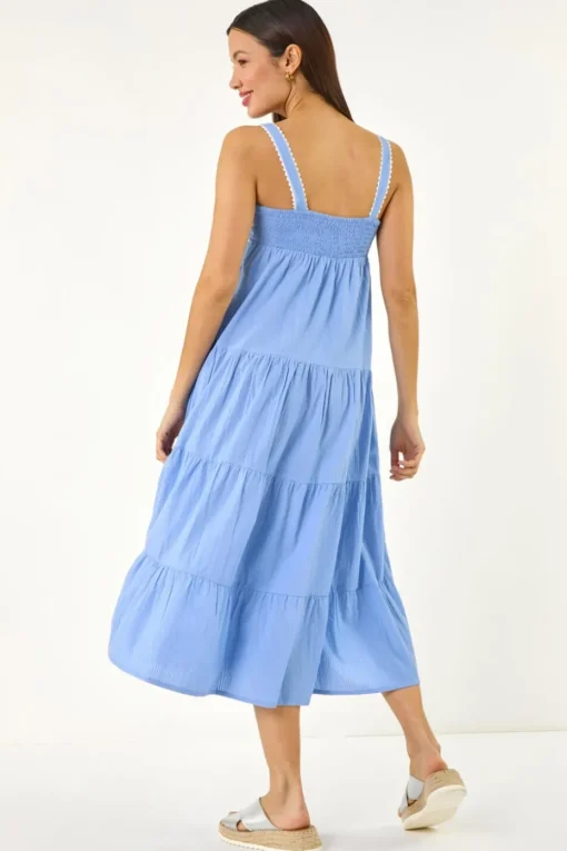 Roman Light Blue Ric Rac Trim Midi Dress
