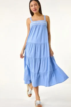 Roman Light Blue Ric Rac Trim Midi Dress