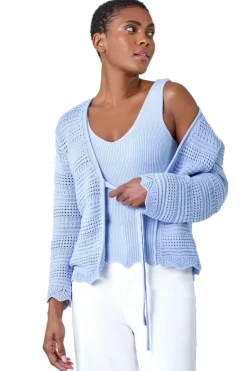 Roman Light Blue Scalloped Edge V-Neck Knit Vest