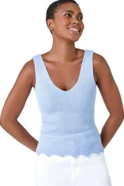 Roman Light Blue Scalloped Edge V-Neck Knit Vest