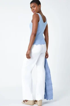 Roman Light Blue Scalloped Edge V-Neck Knit Vest