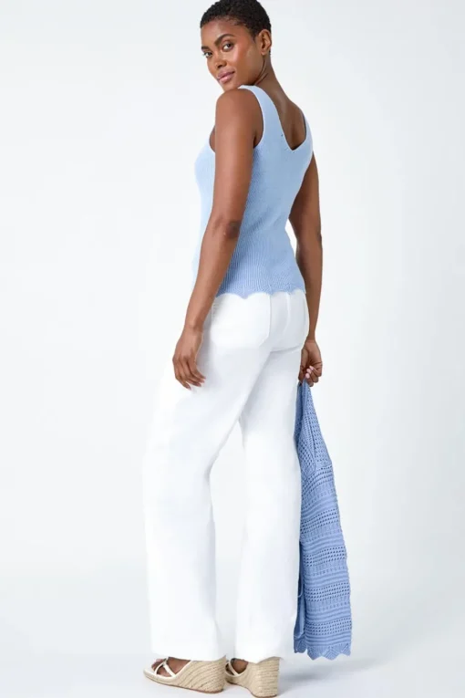 Roman Light Blue Scalloped Edge V-Neck Knit Vest