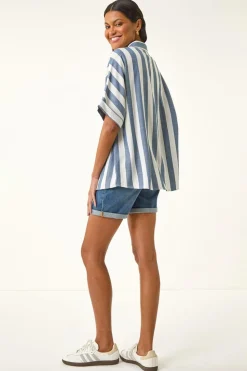 Roman Light Blue Stripe Print Button Detail Shirt