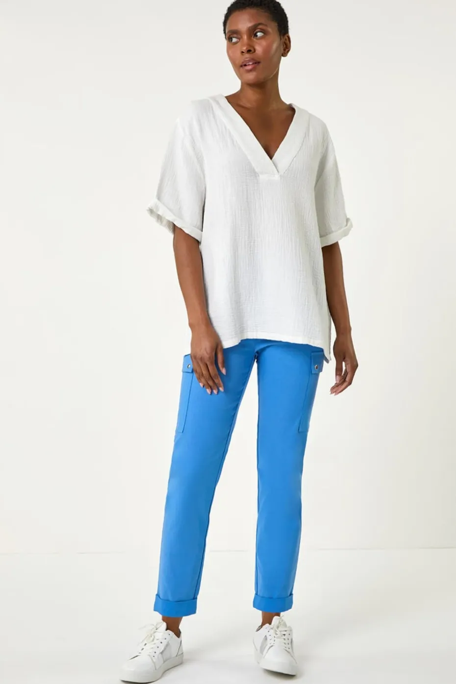 Roman Light Blue Turn Up Stretch Cargo Trousers