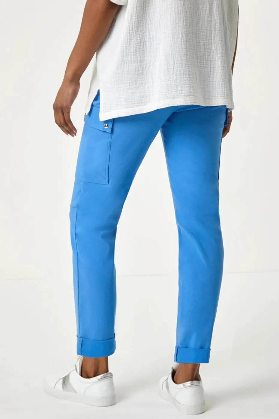 Roman Light Blue Turn Up Stretch Cargo Trousers