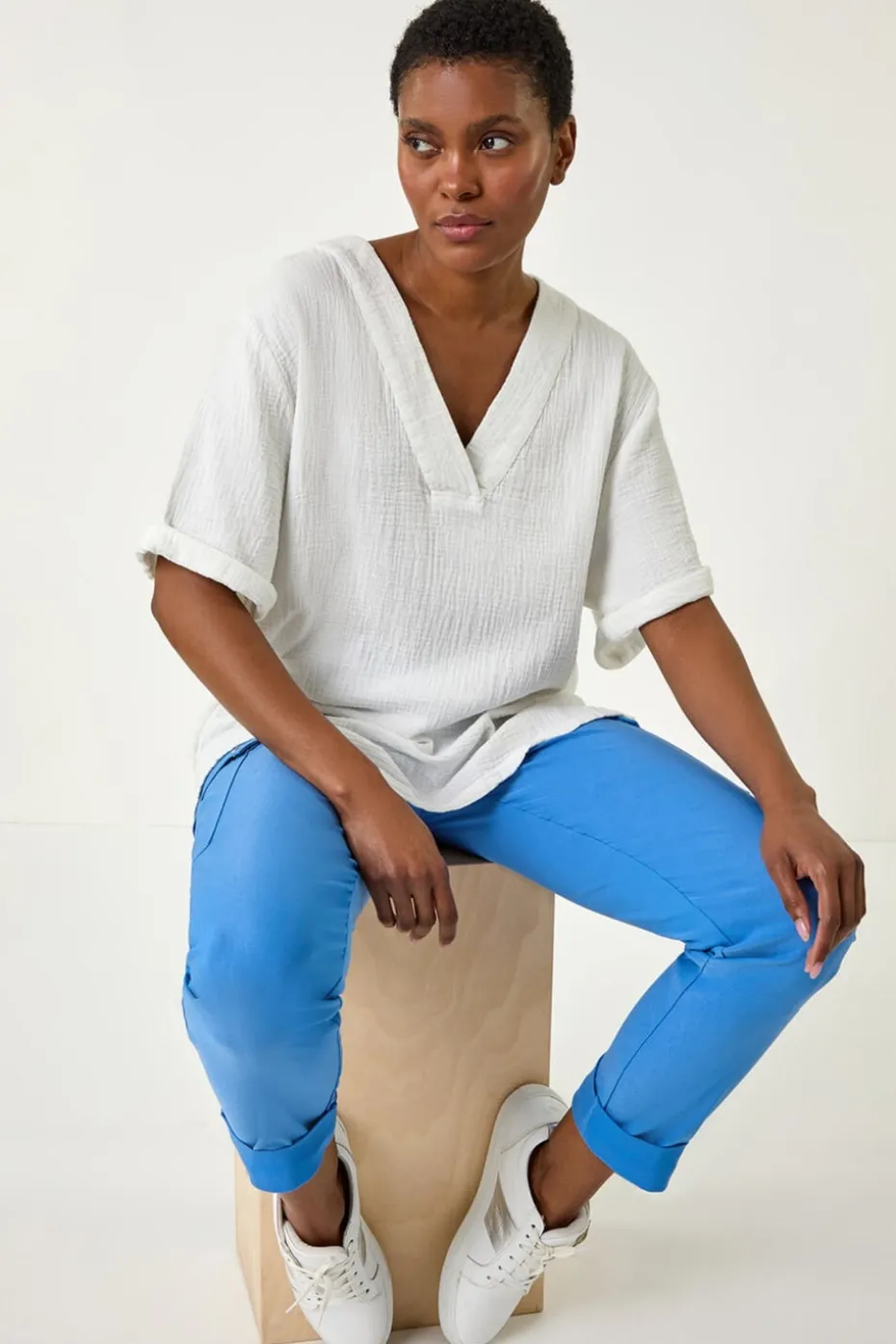 Roman Light Blue Turn Up Stretch Cargo Trousers