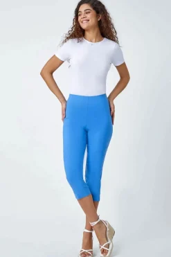 Roman Light Denim Blue Cropped Stretch Trouser Capri Summer Leggings 3/4 Pedal Pushers