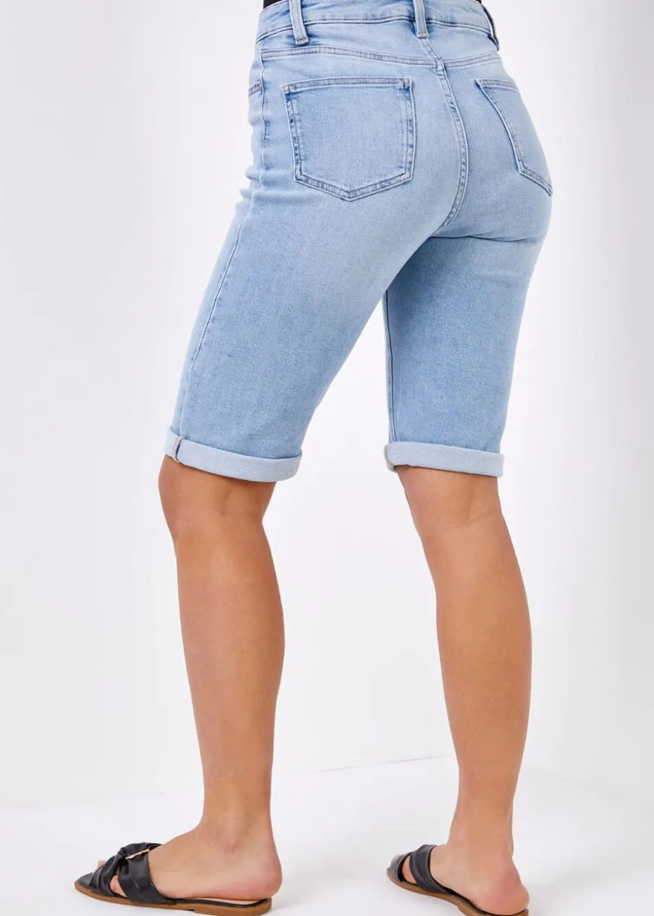Roman Light Denim Essential Stretch Knee Length Shorts