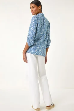 Roman Light Denim Floral Print Button Through Shirt