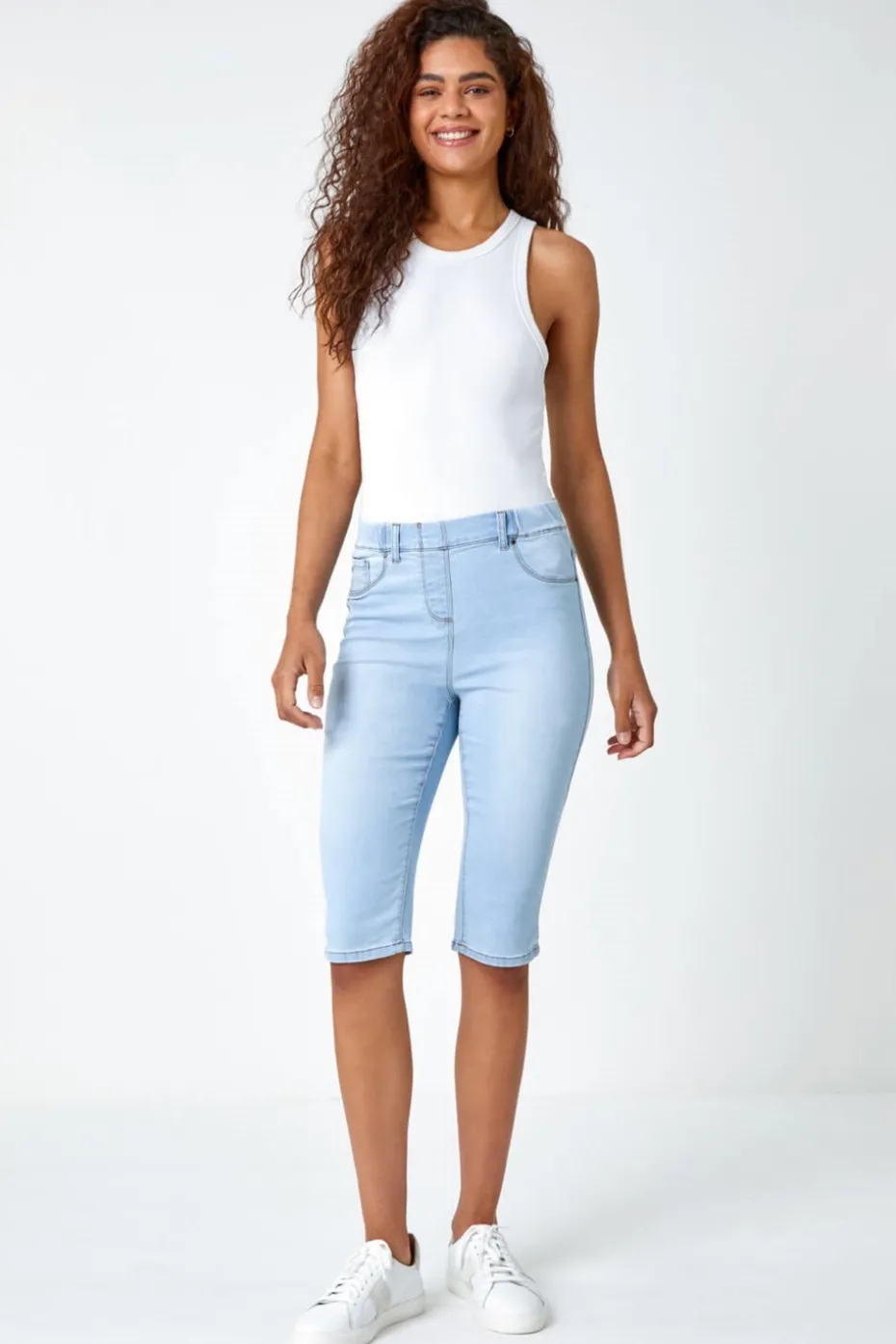 Roman Light Denim Stretch Knee Length Pedal Pusher