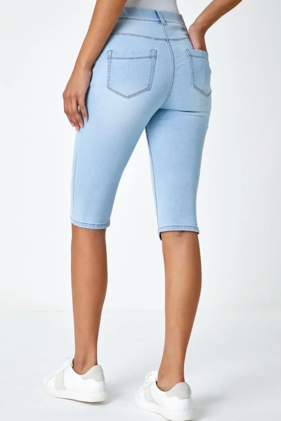 Roman Light Denim Stretch Knee Length Pedal Pusher