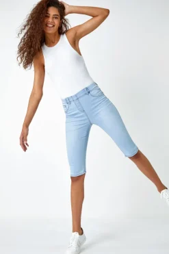 Roman Light Denim Stretch Knee Length Pedal Pusher