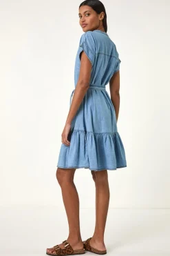 Roman Light Denim Tiered Shirt Dress
