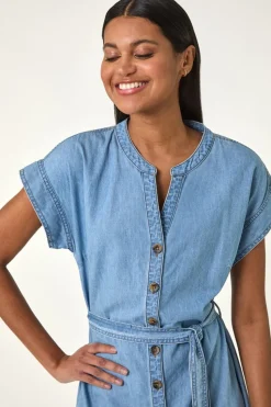 Roman Light Denim Tiered Shirt Dress