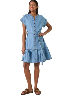 Roman Light Denim Tiered Shirt Dress