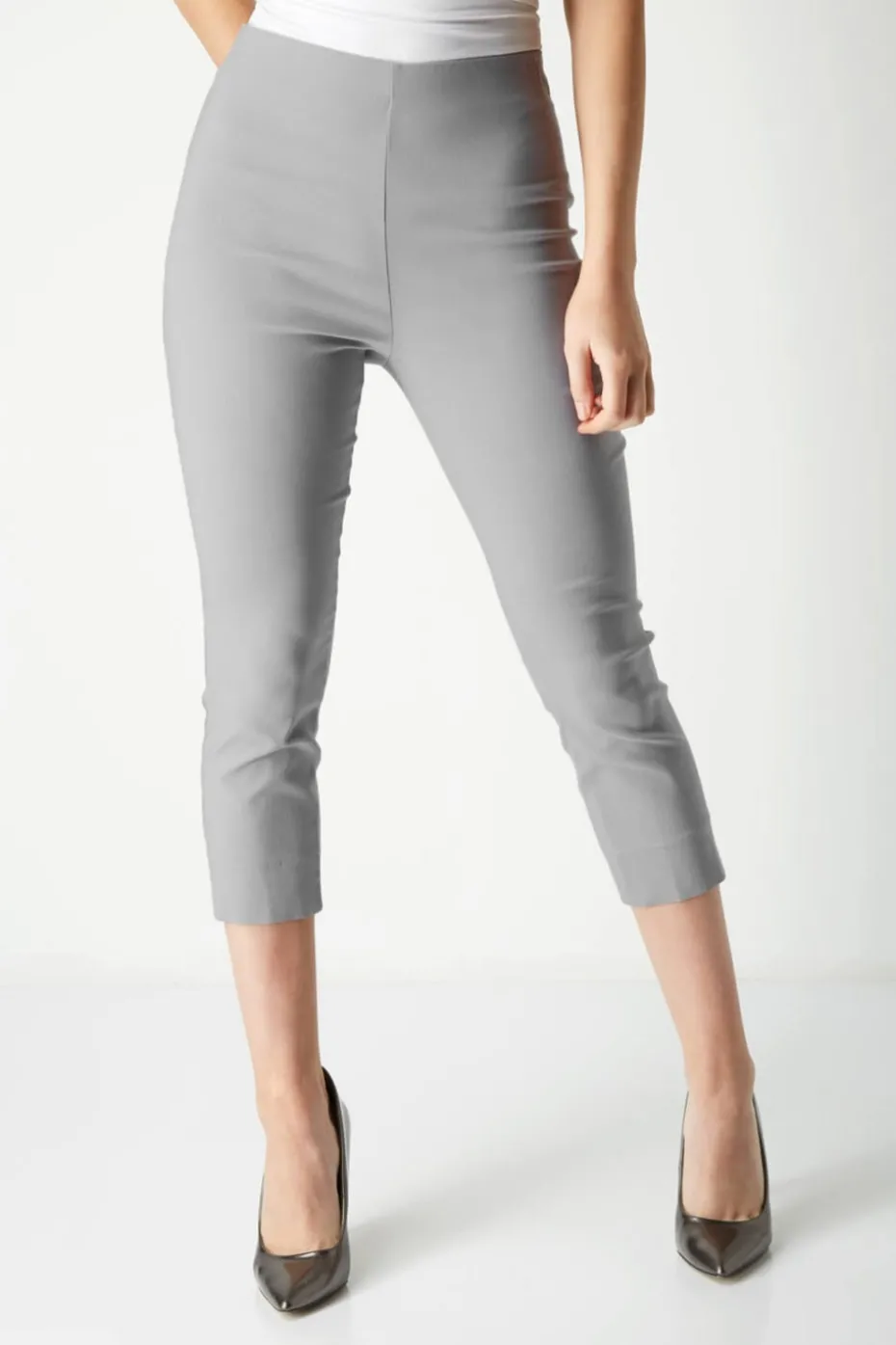Roman Light Grey Cropped Stretch Trouser Capri Summer Leggings 3/4 Pedal Pushers
