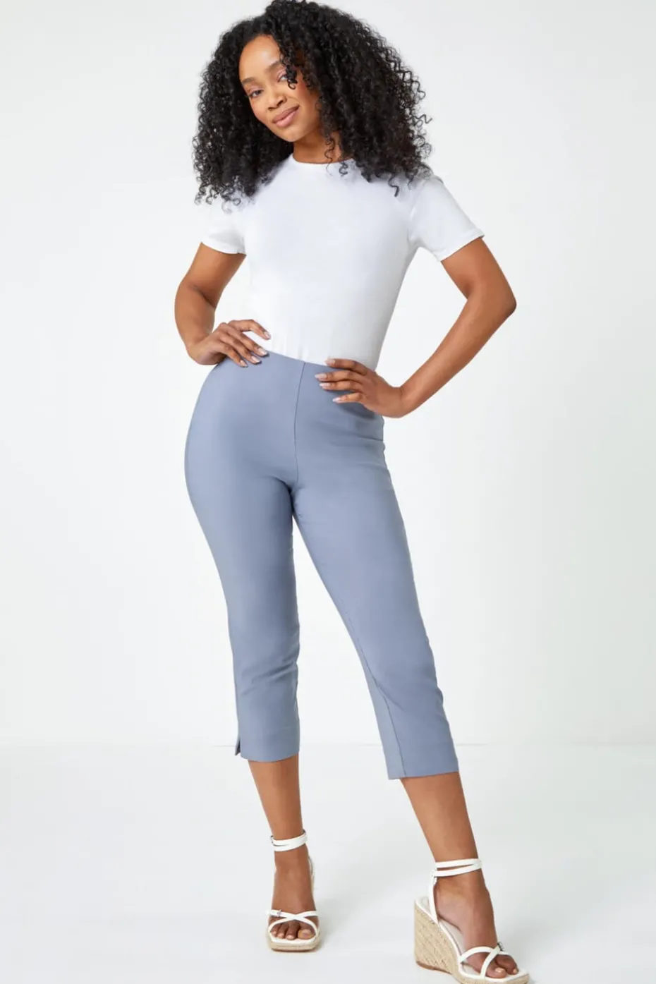 Roman Light Grey Petite Cropped Stretch Trouser