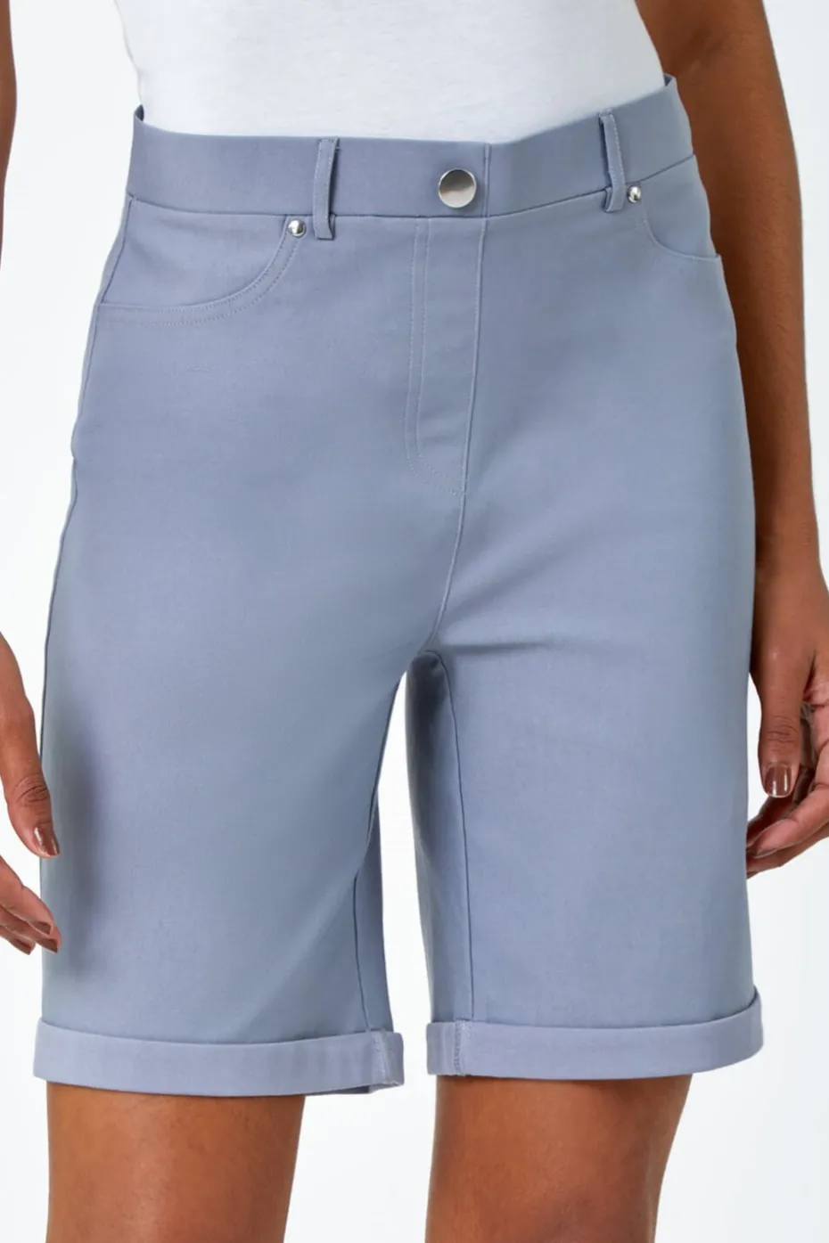 Roman Light Grey Turn Up Stretch Shorts
