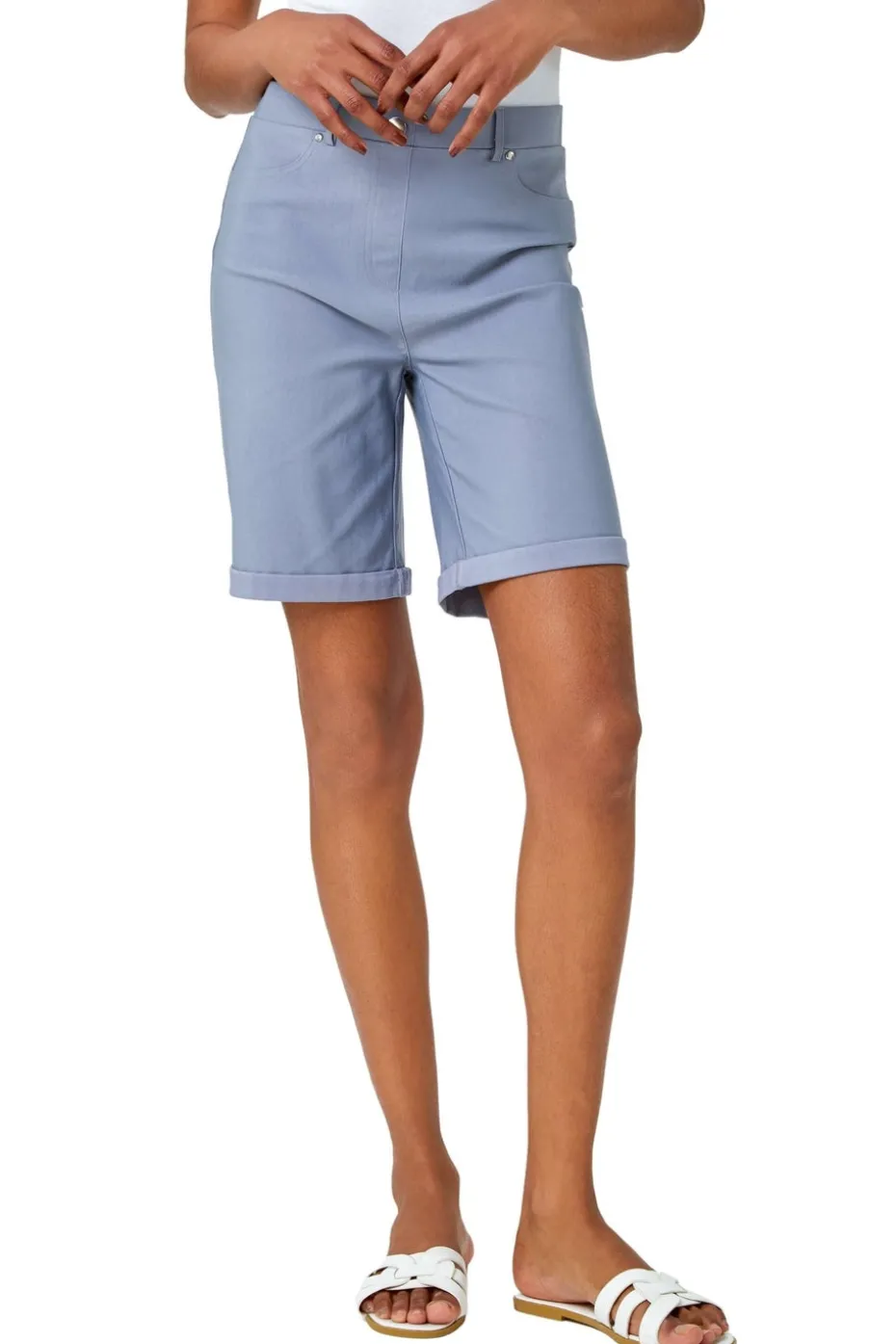 Roman Light Grey Turn Up Stretch Shorts
