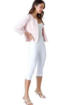 Roman Light Pink 3/4 Sleeve Pleated Textured Cropped Jacket