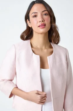 Roman Light Pink 3/4 Sleeve Pleated Textured Cropped Jacket