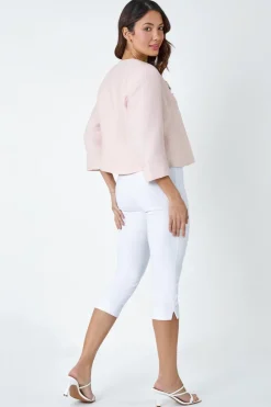 Roman Light Pink 3/4 Sleeve Pleated Textured Cropped Jacket