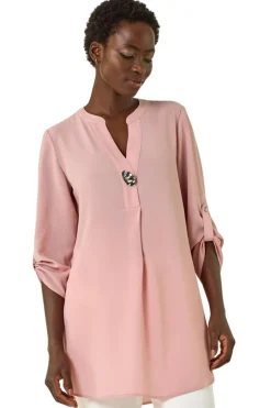 Roman Light Pink Button Detail Longline Blouse