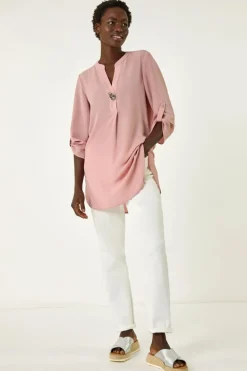 Roman Light Pink Button Detail Longline Blouse
