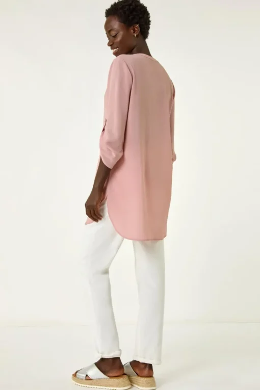 Roman Light Pink Button Detail Longline Blouse