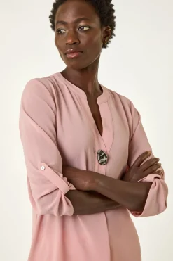 Roman Light Pink Button Detail Longline Blouse