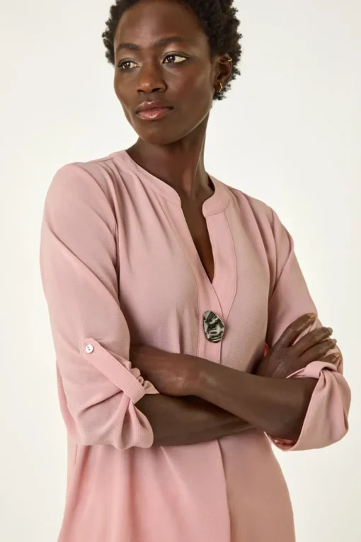 Roman Light Pink Button Detail Longline Blouse