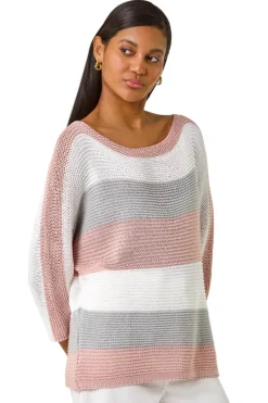 Roman Light Pink Colourblock Stripe Knit Jumper