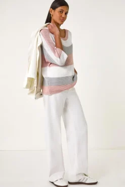 Roman Light Pink Colourblock Stripe Knit Jumper