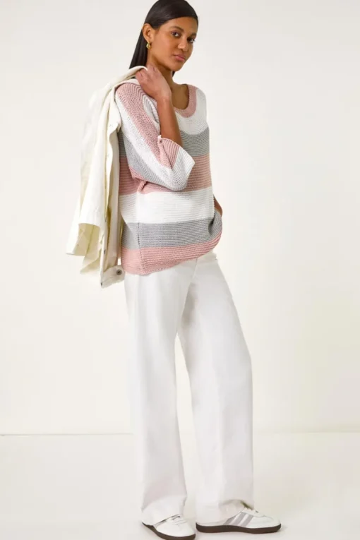 Roman Light Pink Colourblock Stripe Knit Jumper