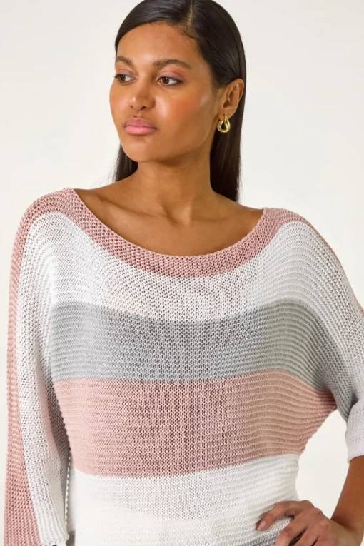 Roman Light Pink Colourblock Stripe Knit Jumper