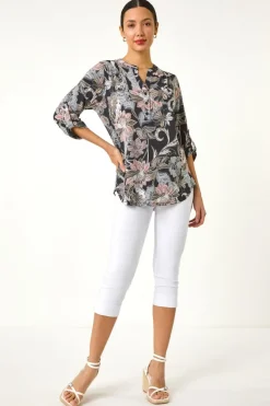 Roman Light Pink Floral Print Pleated Shirt