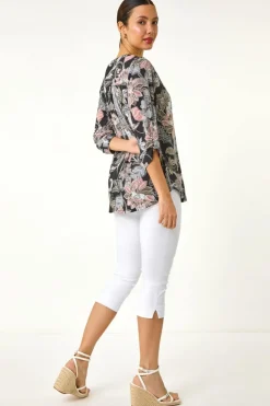 Roman Light Pink Floral Print Pleated Shirt