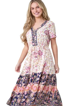 Roman Light Pink Petite Floral Border Print Midi Dress