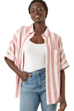 Roman Light Pink Stripe Print Buttoned Shirt