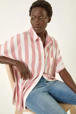 Roman Light Pink Stripe Print Buttoned Shirt