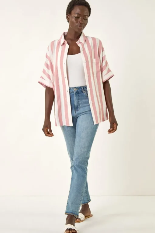 Roman Light Pink Stripe Print Buttoned Shirt