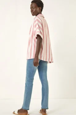Roman Light Pink Stripe Print Buttoned Shirt