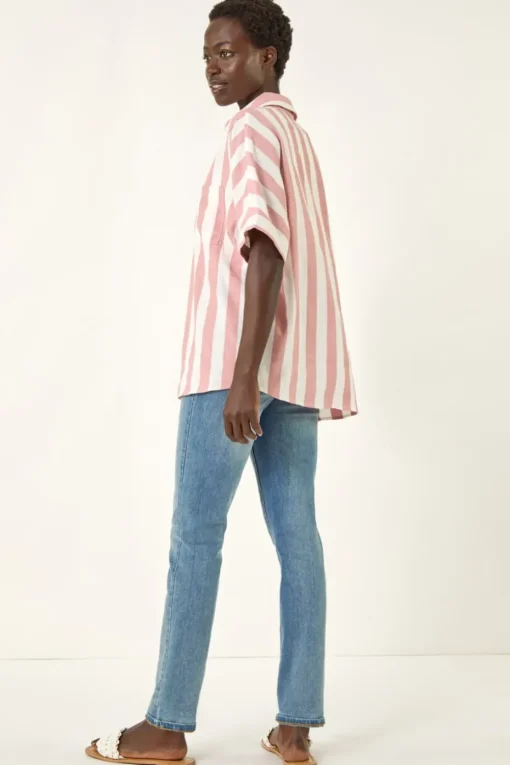 Roman Light Pink Stripe Print Buttoned Shirt
