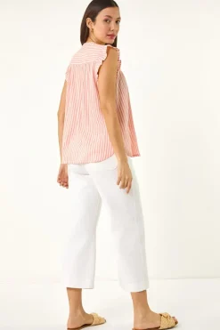 Roman Light Pink Stripe Print Frill Blouse