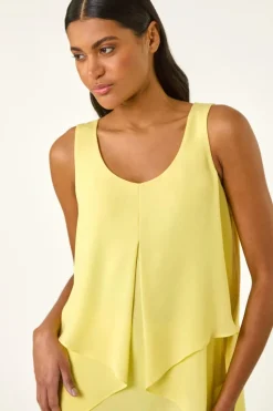 Roman Light Yellow Asymmetric Sleeveless Vest Top