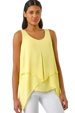 Roman Light Yellow Asymmetric Sleeveless Vest Top
