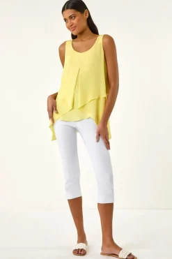Roman Light Yellow Asymmetric Sleeveless Vest Top