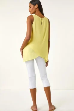 Roman Light Yellow Asymmetric Sleeveless Vest Top
