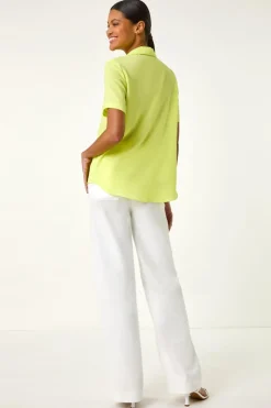 Roman Light Yellow Collared Short Sleeve Blouse